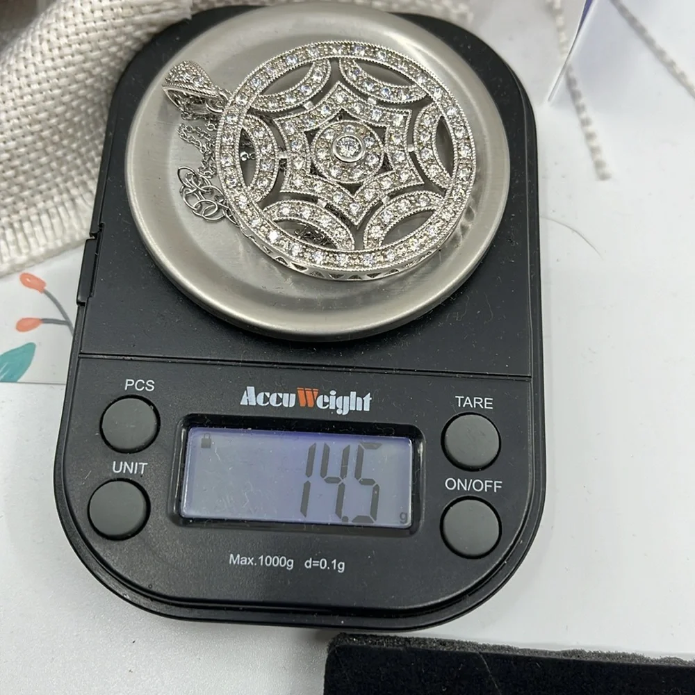 Vintage Diamonique Sterling Silver 925 Circle Pendant Necklace - 16-18" - Picture 14 of 14